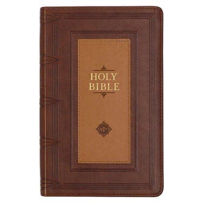 Saddle Tan and Butterscotch Faux Leather Giant Print Standard-size King James Version Bible with Thumb Indexing - The Christian Gift Company