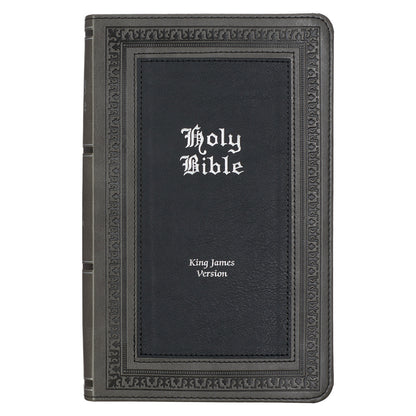 Grey and Black Faux Leather Giant Print Standard-size King James Version Bible with Thumb Index - The Christian Gift Company