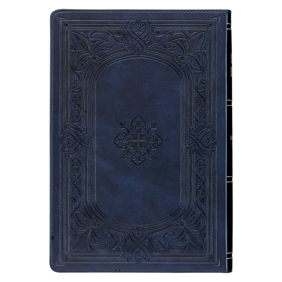 Midnight Blue Art Nouveau Framed Faux Leather Giant Print Full-size King James Version Bible with Thumb Index - The Christian Gift Company