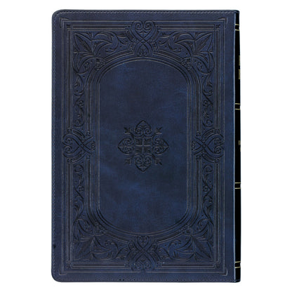 Midnight Blue Art Nouveau Framed Faux Leather Giant Print Full-size King James Version Bible with Thumb Index - The Christian Gift Company