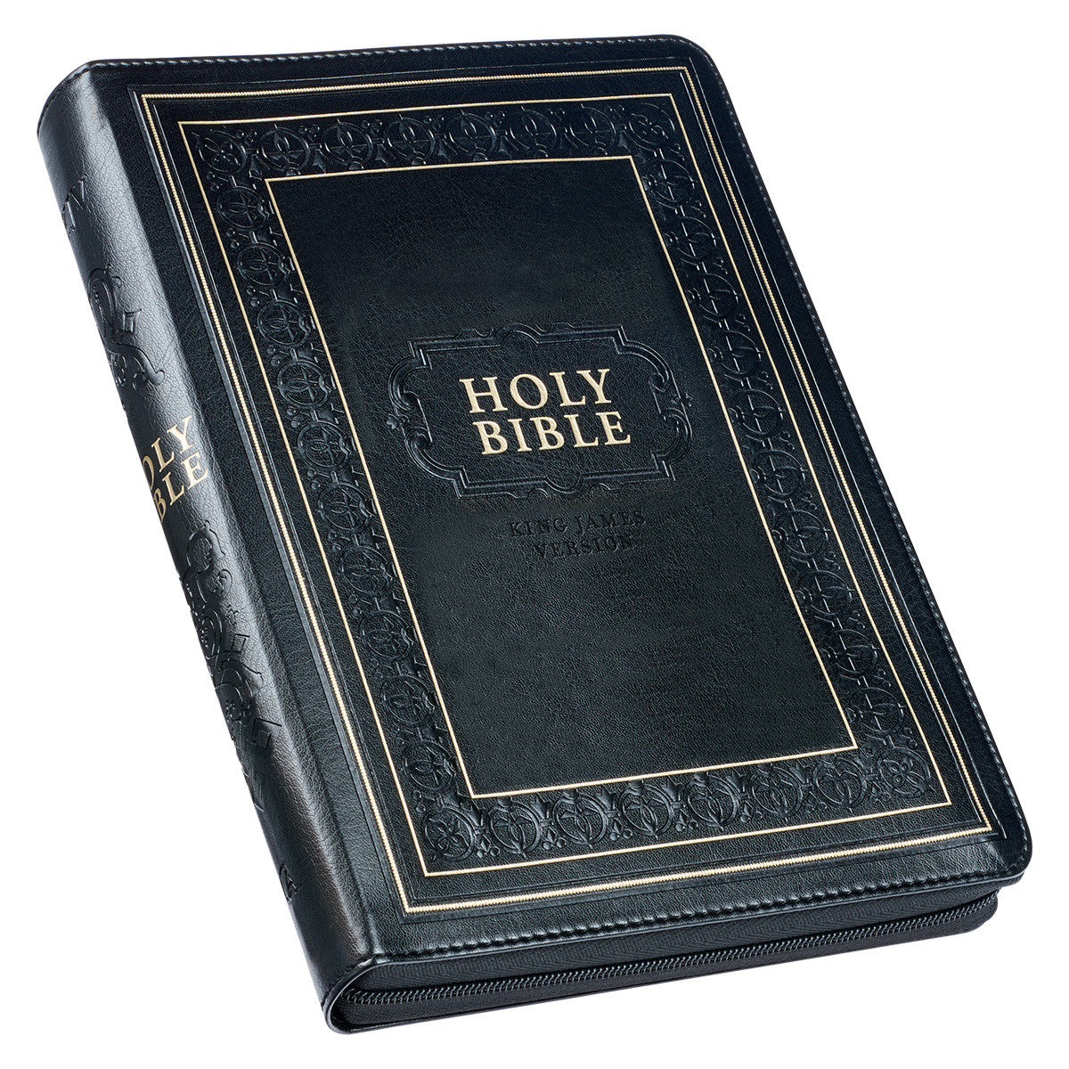 Black Framed Faux Leather Giant Print Full-size King James Version Bible with Thumb Index and Zip Closure - The Christian Gift Company