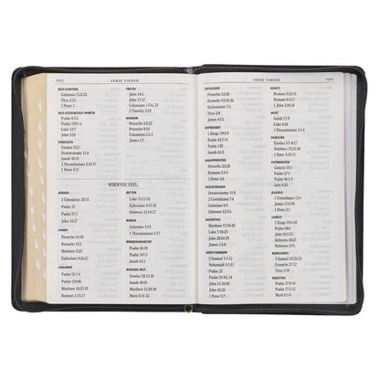 Black Framed Faux Leather Giant Print Full-size King James Version Bible with Thumb Index and Zip Closure - The Christian Gift Company