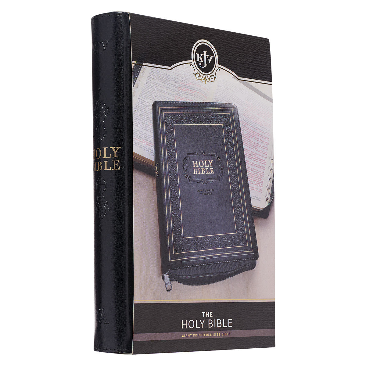 Black Framed Faux Leather Giant Print Full-size King James Version Bible with Thumb Index and Zip Closure - The Christian Gift Company
