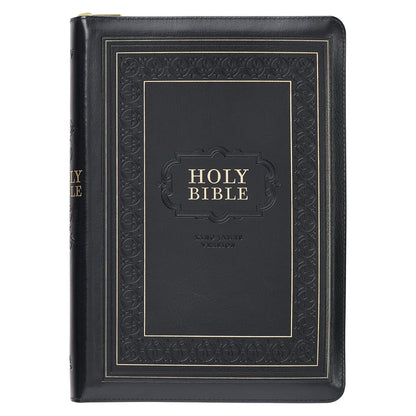 Black Framed Faux Leather Giant Print Full-size King James Version Bible with Thumb Index and Zip Closure - The Christian Gift Company