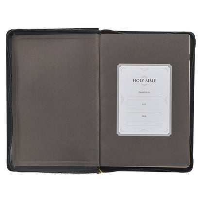 Black Framed Faux Leather Giant Print Full-size King James Version Bible with Thumb Index and Zip Closure - The Christian Gift Company