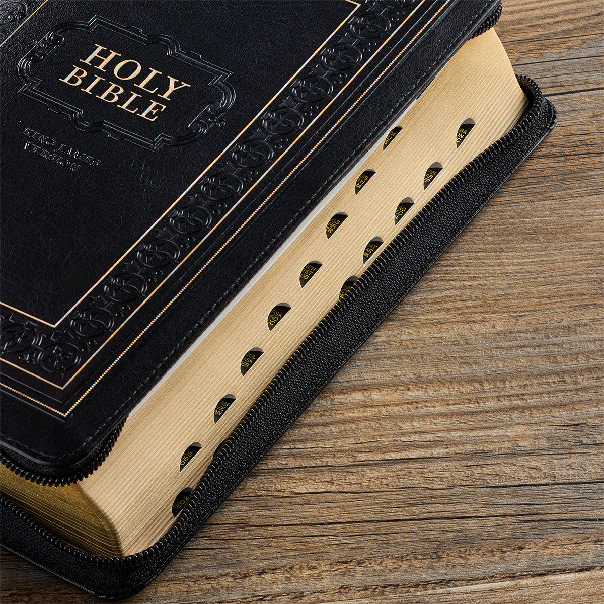 Black Framed Faux Leather Giant Print Full-size King James Version Bible with Thumb Index and Zip Closure - The Christian Gift Company