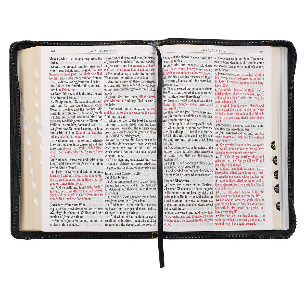 Black Framed Faux Leather Giant Print Full-size King James Version Bible with Thumb Index and Zip Closure - The Christian Gift Company