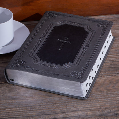 Grey with Black Inlay Faux Leather Super Giant Print King James Version Bible with Thumb Index - The Christian Gift Company