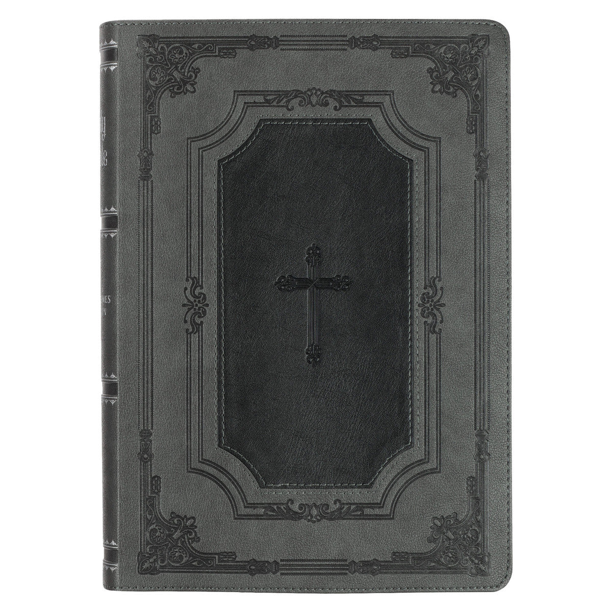 Grey with Black Inlay Faux Leather Super Giant Print King James Version Bible with Thumb Index - The Christian Gift Company