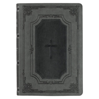 Grey with Black Inlay Faux Leather Super Giant Print King James Version Bible with Thumb Index - The Christian Gift Company