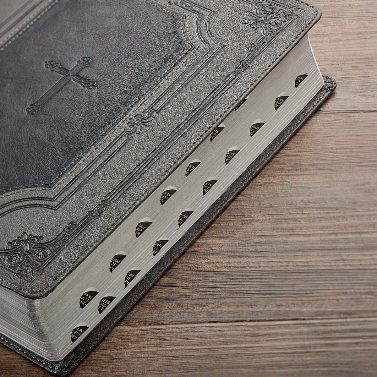 Grey with Black Inlay Faux Leather Super Giant Print King James Version Bible with Thumb Index - The Christian Gift Company