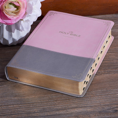 Pink and Grey Faux Leather Super Giant Print Full-size King James Version Bible with Thumb Index - The Christian Gift Company