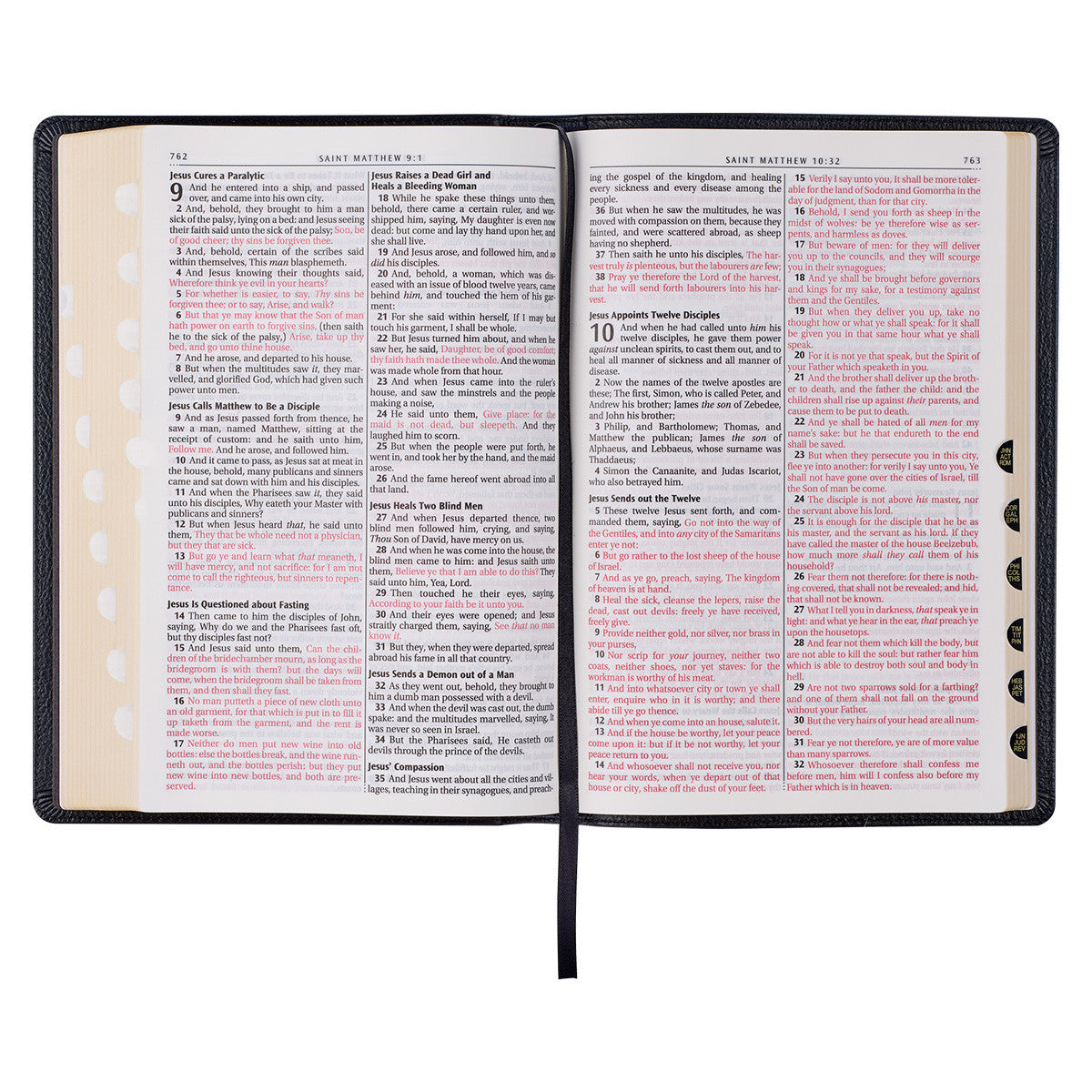 Black Genuine Leather Large Print Thinline King James Version Bible with Thumb Index - The Christian Gift Company