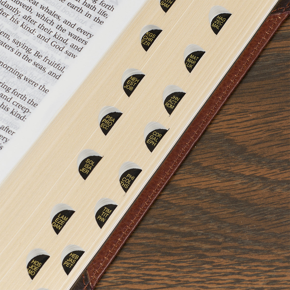 Mahogany and Saddle Tan Genuine Leather Large Print Thinline KJV Bible with Thumb Index - The Christian Gift Company