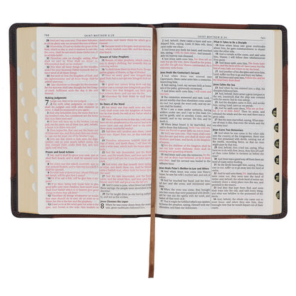 Mahogany and Saddle Tan Genuine Leather Large Print Thinline KJV Bible with Thumb Index - The Christian Gift Company