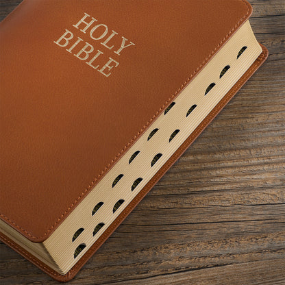 Toffee Brown Genuine Leather Giant Print King James Version Bible with Thumb Index - The Christian Gift Company