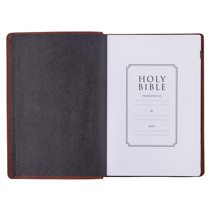 Saddle Tan Genuine Leather Giant Print Full-size King James Version Bible with Thumb Indexing - The Christian Gift Company