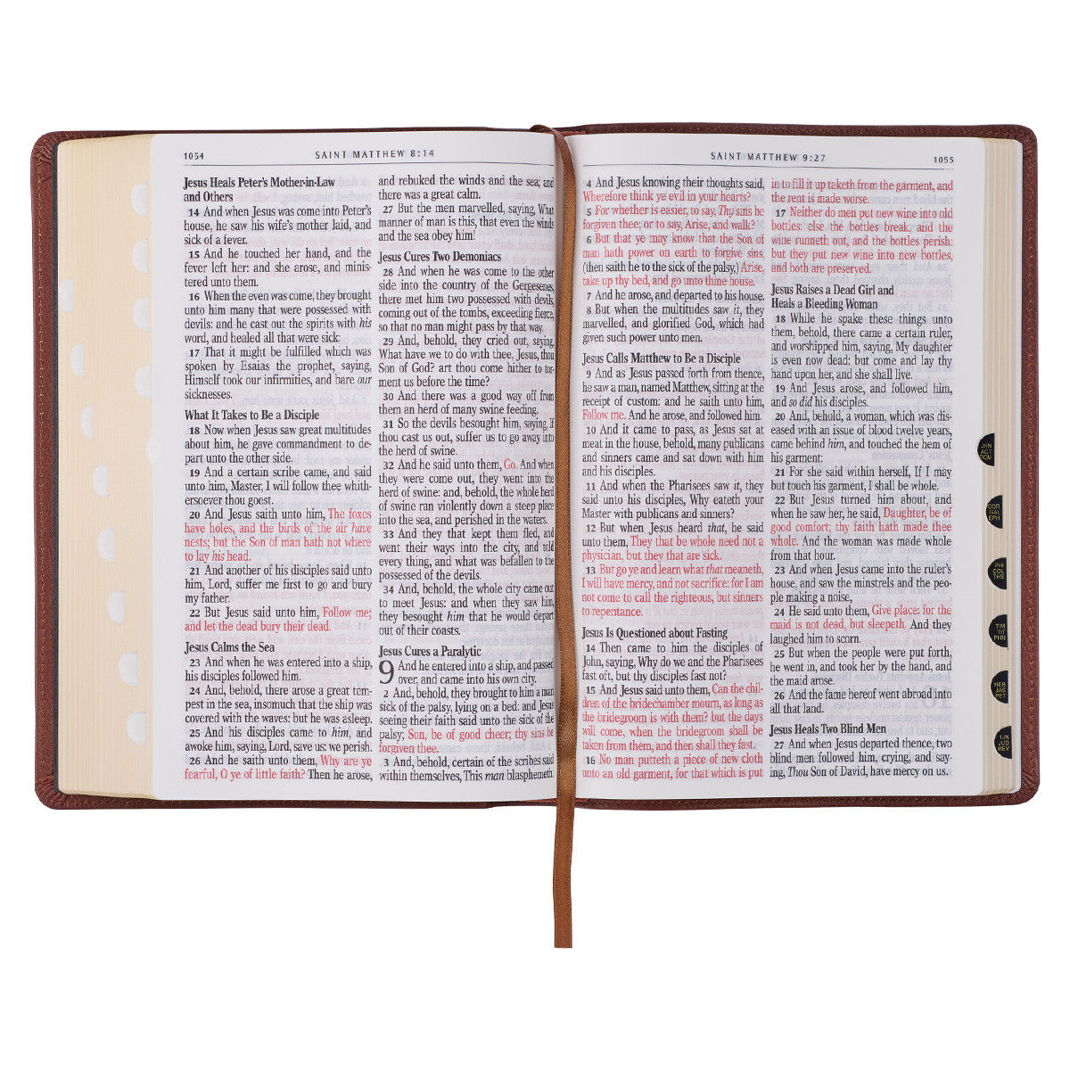 Saddle Tan Genuine Leather Giant Print Full-size King James Version Bible with Thumb Indexing - The Christian Gift Company