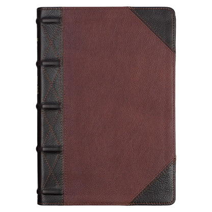 Tawny and Dark Brown Genuine Leather Giant Print King James Version Bible with Thumb Index - The Christian Gift Company