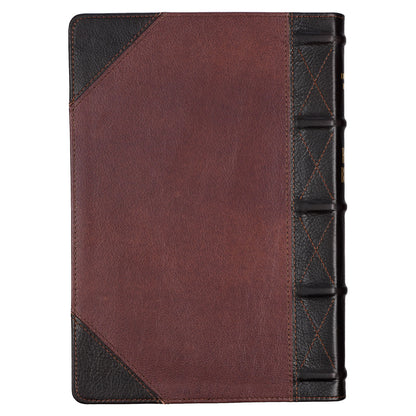 Tawny and Dark Brown Genuine Leather Giant Print King James Version Bible with Thumb Index - The Christian Gift Company