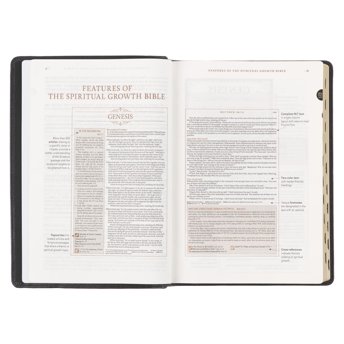 Black Genuine Leather Spiritual Growth Bible - The Christian Gift Company