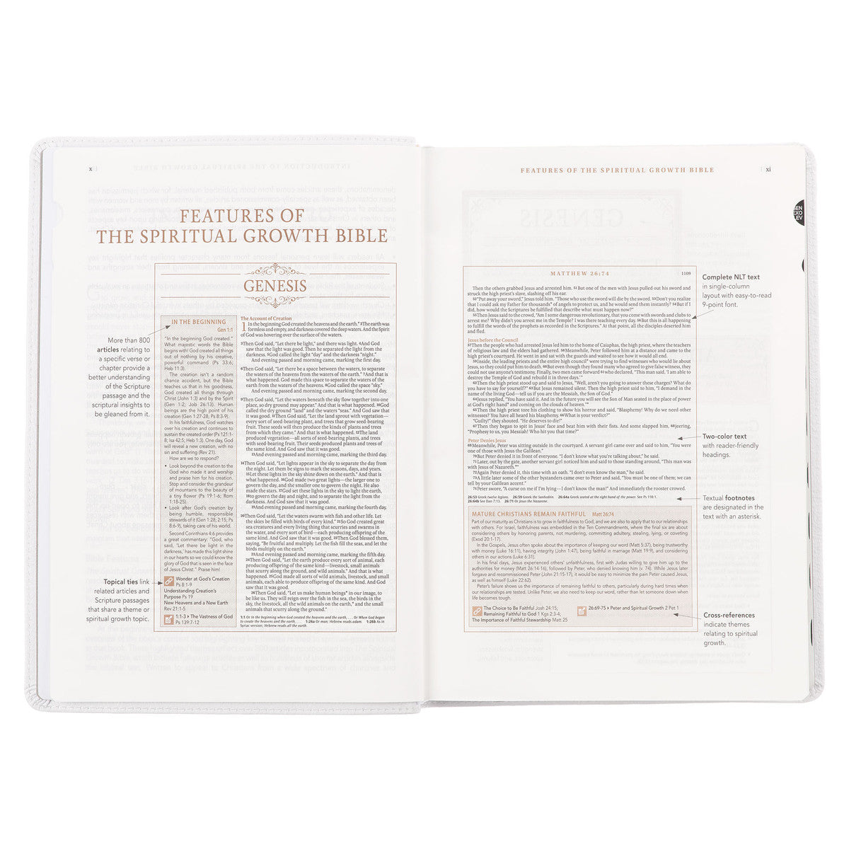 White Full Grain Leather Spiritual Growth Bible - The Christian Gift Company