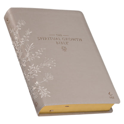 Embroidered Taupe Faux Leather Spiritual Growth Bible - The Christian Gift Company