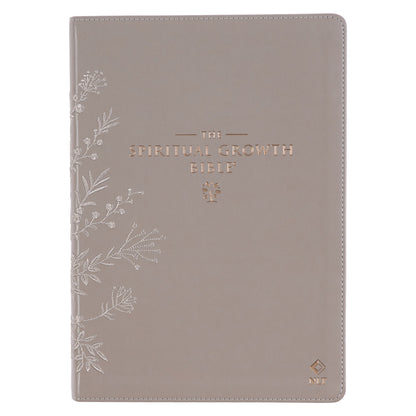 Embroidered Taupe Faux Leather Spiritual Growth Bible - The Christian Gift Company