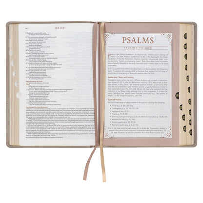 Embroidered Taupe Faux Leather Spiritual Growth Bible - The Christian Gift Company
