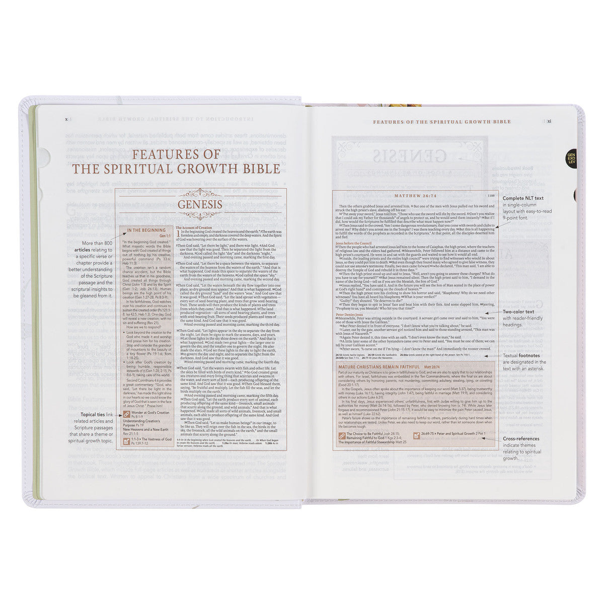 Cream-coloured Floral Faux Leather Spiritual Growth Bible - The Christian Gift Company