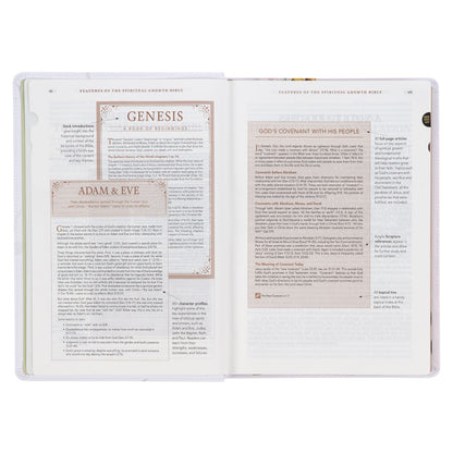 Cream-coloured Floral Faux Leather Spiritual Growth Bible - The Christian Gift Company