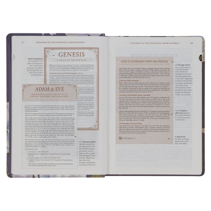 Slate-coloured Floral Print Faux Leather Spiritual Growth Bible - The Christian Gift Company
