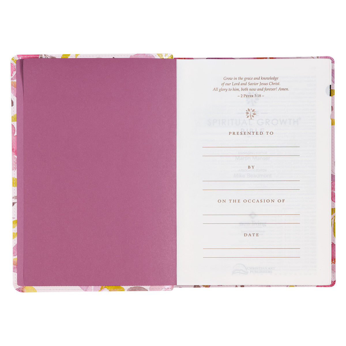 Pink Floral Faux Leather Spiritual Growth Bible - The Christian Gift Company