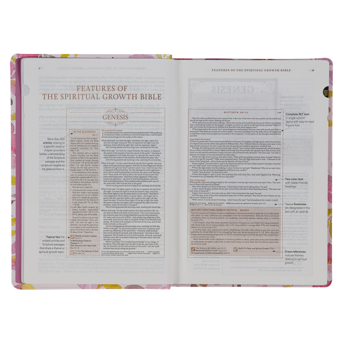 Pink Floral Faux Leather Spiritual Growth Bible - The Christian Gift Company