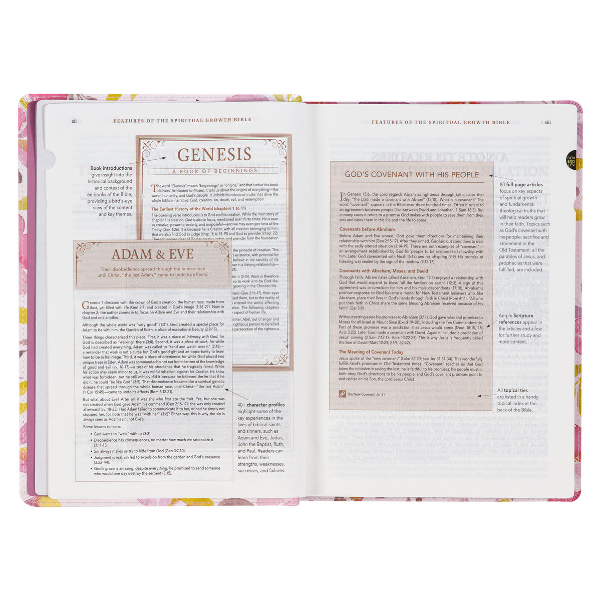 Pink Floral Faux Leather Spiritual Growth Bible - The Christian Gift Company