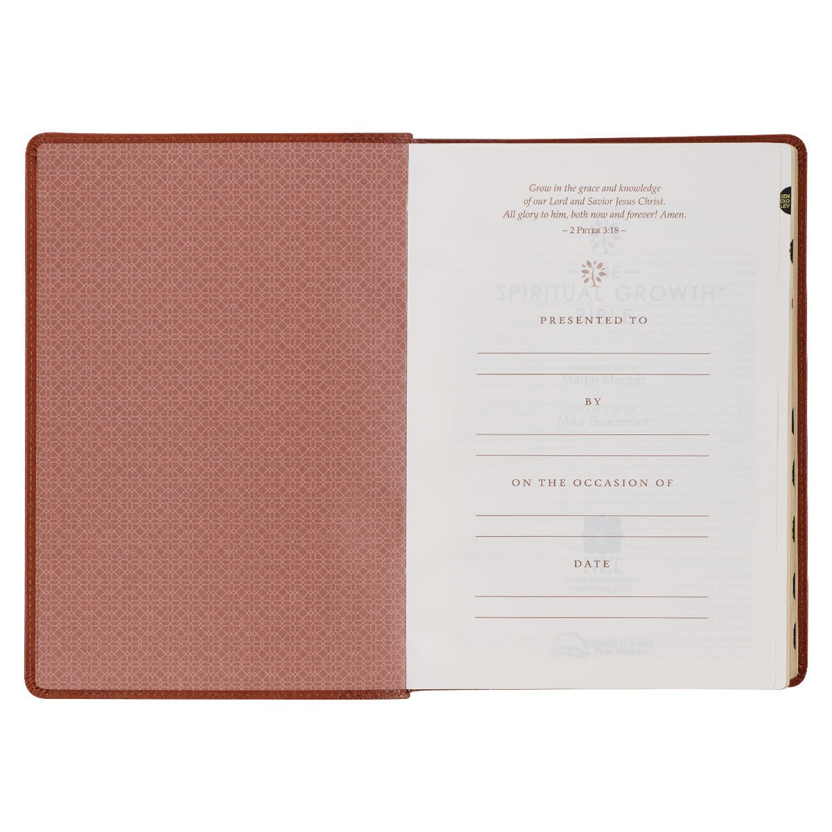 Saddle Tan Faux Leather Spiritual Growth Bible - The Christian Gift Company