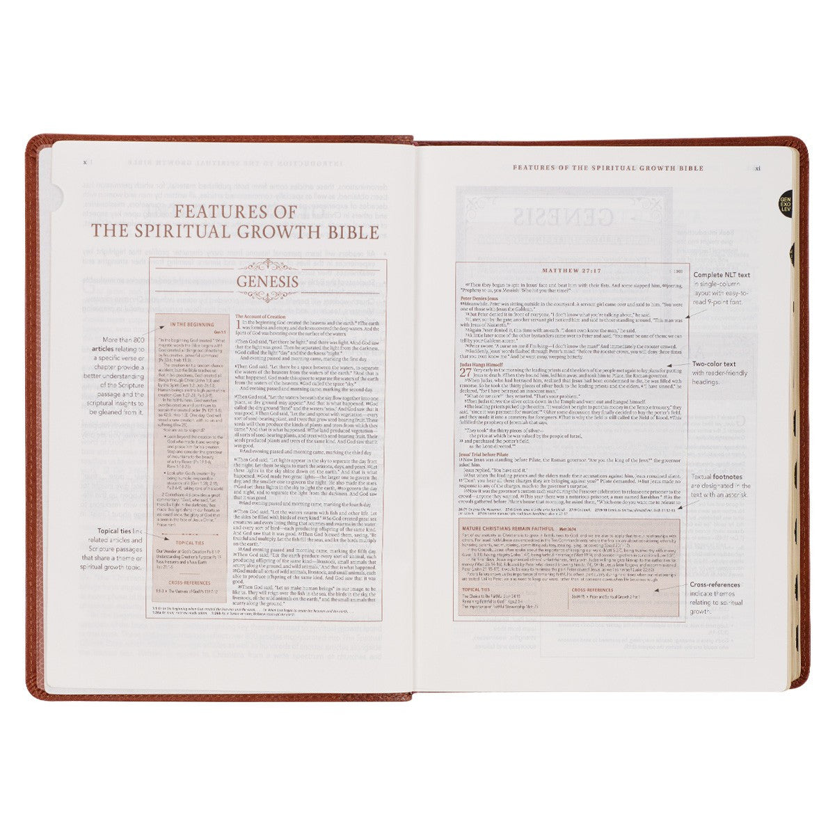 Saddle Tan Faux Leather Spiritual Growth Bible - The Christian Gift Company