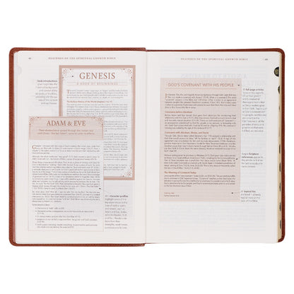 Saddle Tan Faux Leather Spiritual Growth Bible - The Christian Gift Company