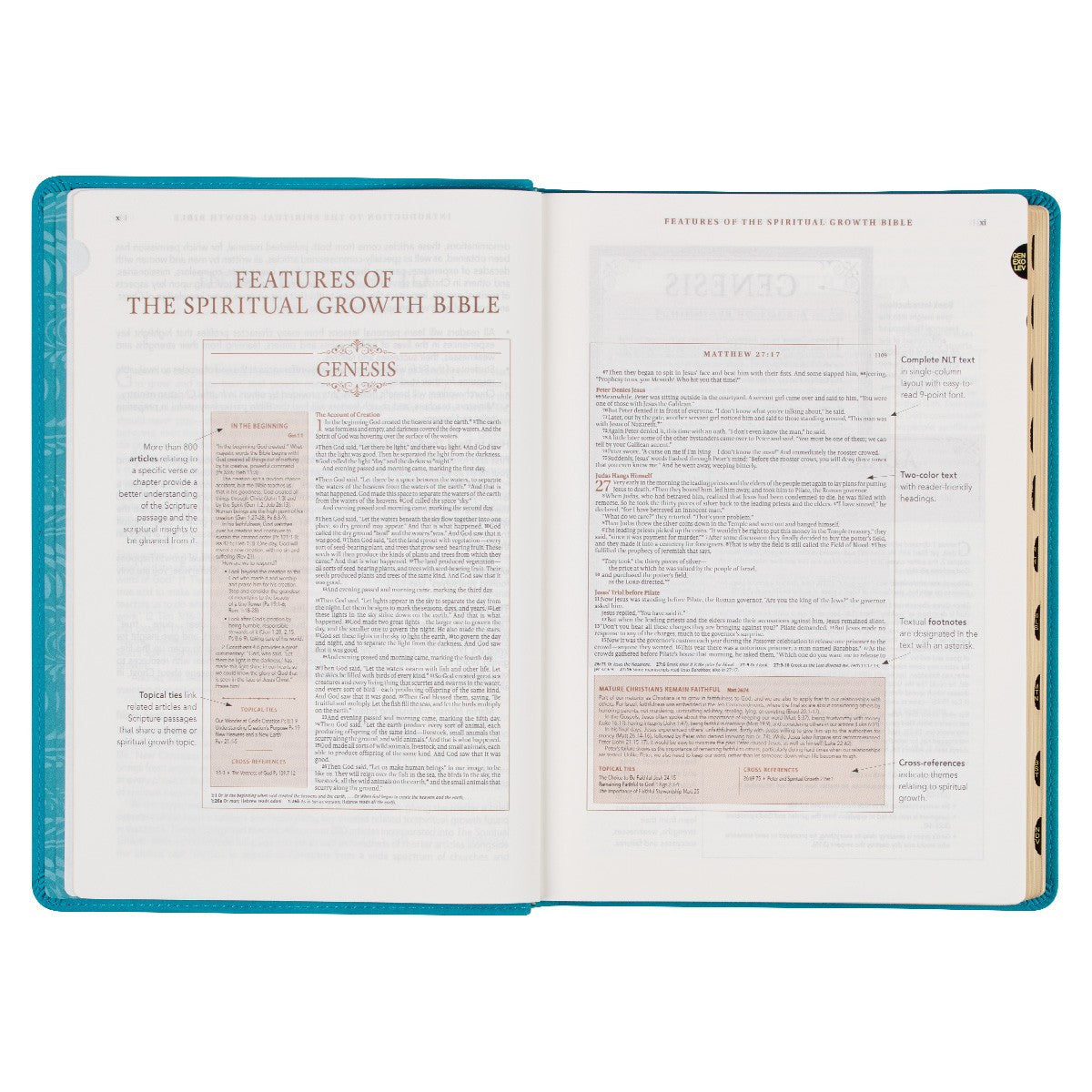 Teal Faux Leather Spiritual Growth Bible - The Christian Gift Company