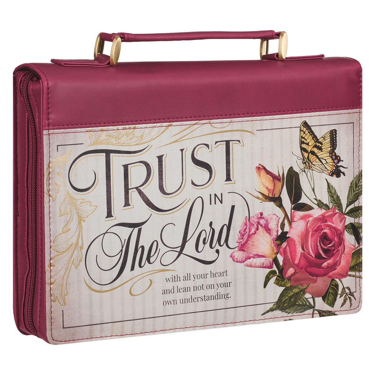 Trust in the LORD Floral Pomegranate Red Faux Leather Fashion Bible Cover - Proverbs 3:5 - The Christian Gift Company