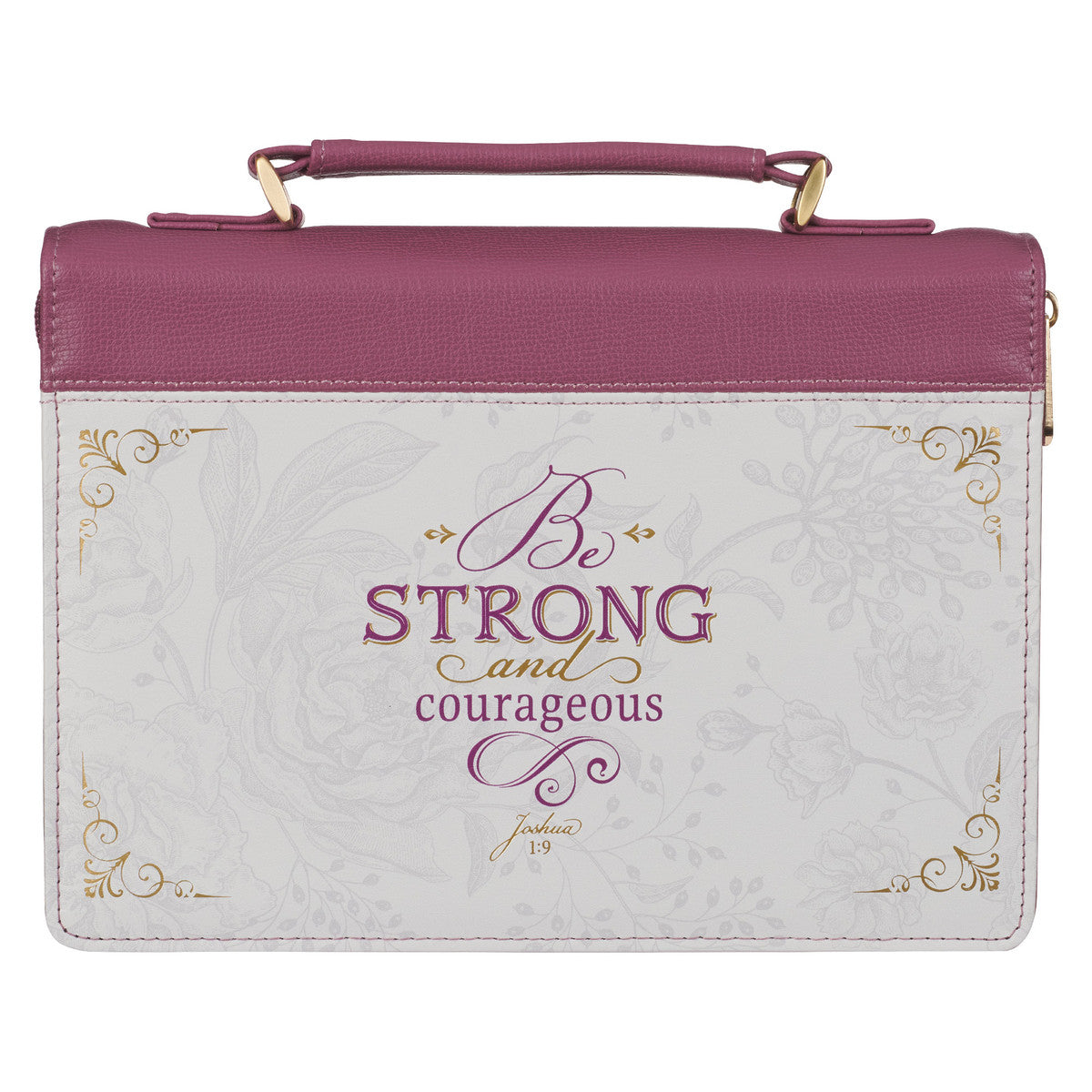 Strong and Courageous Topaz Pink Faux Leather Fashion Bible Cover - Joshua 1:9 - The Christian Gift Company