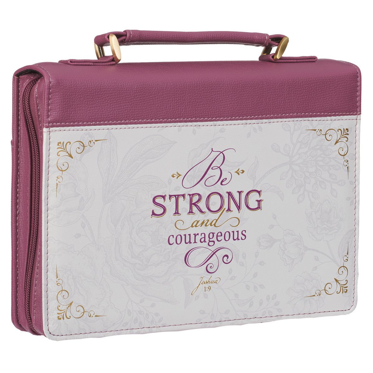 Strong and Courageous Topaz Pink Faux Leather Fashion Bible Cover - Joshua 1:9 - The Christian Gift Company