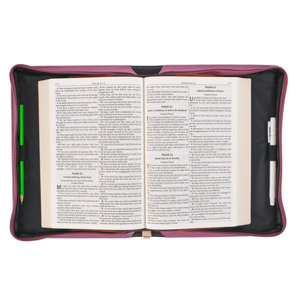 Strong and Courageous Topaz Pink Faux Leather Fashion Bible Cover - Joshua 1:9 - The Christian Gift Company