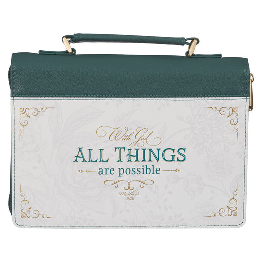 All Things are Possible Teal Tourmaline Faux Leather Fashion Bible Cover - Matthew 6:19 - The Christian Gift Company