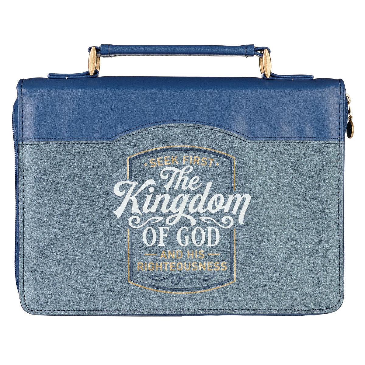 The Kingdom of God Two-tone Blue Faux Leather Fashion Bible Cover - Matthew 6:33 - The Christian Gift Company