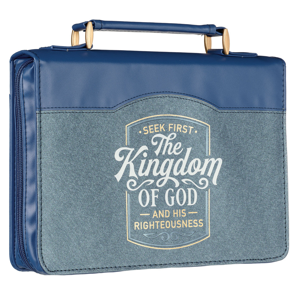 The Kingdom of God Two-tone Blue Faux Leather Fashion Bible Cover - Matthew 6:33 - The Christian Gift Company