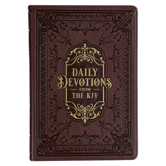 Large Print Edition Daily Devotions from the KJV Brown Faux Leather Devotional - The Christian Gift Company