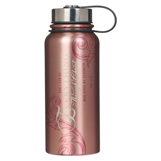 Through Christ Fluted Iris Rose Gold Stainless Steel Water Bottle - Philippians 4:13 - The Christian Gift Company