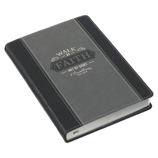 Walk by Faith Black and Grey Faux Leather Classic Journal - 2 Corinthians 5:7 - The Christian Gift Company