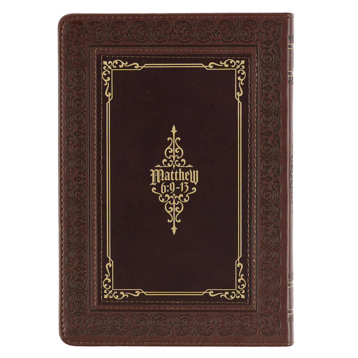 The LORD's Prayer Walnut and Burgundy Faux Leather Classic Journal - Matthew 6:9-13 - The Christian Gift Company